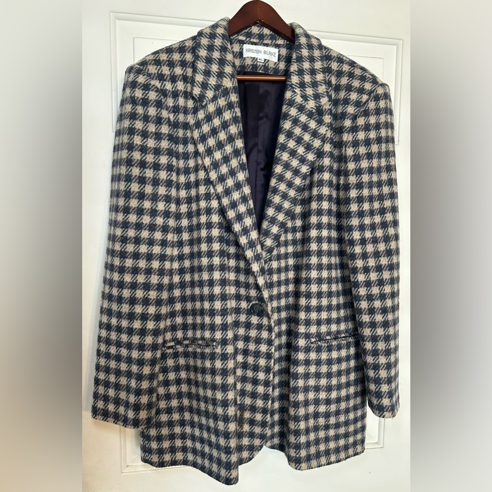 Kristen Blake Single Button Wool Blazer Navy & Cream Size XL.